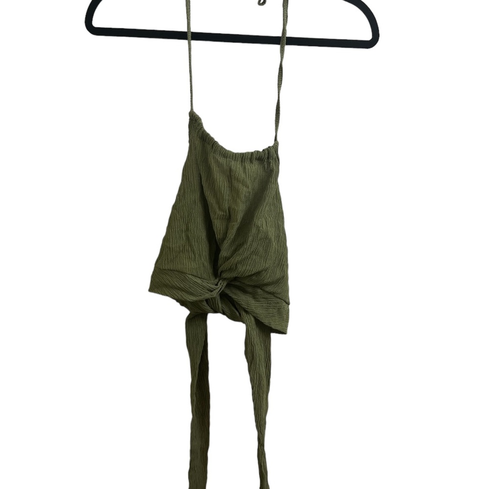 Cider Solid Texture Twist Halter Top - Picture 4 of 10